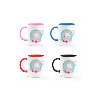 12 Mugs imprimés Cylindriques Bicolores