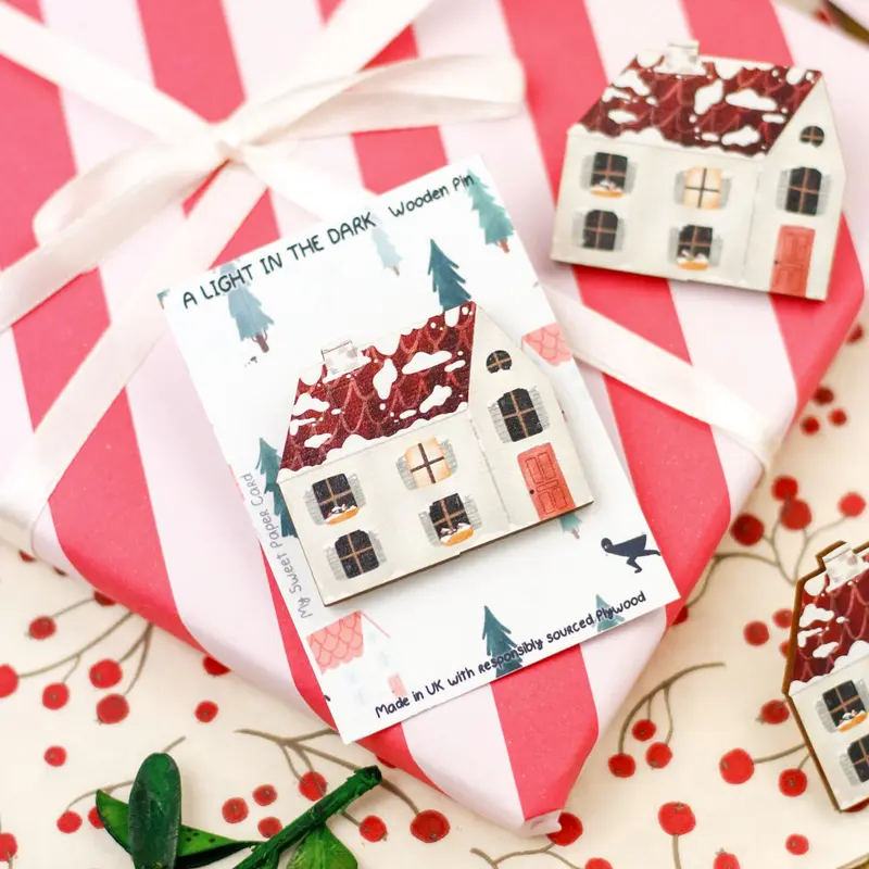 A Light in the Dark Wooden Pin's - Cottage house Christmas gift