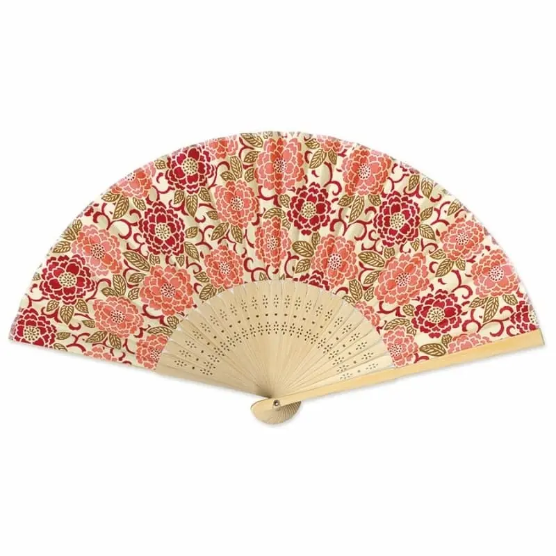 Abanico Japonés Yuzen Botan Naranja
