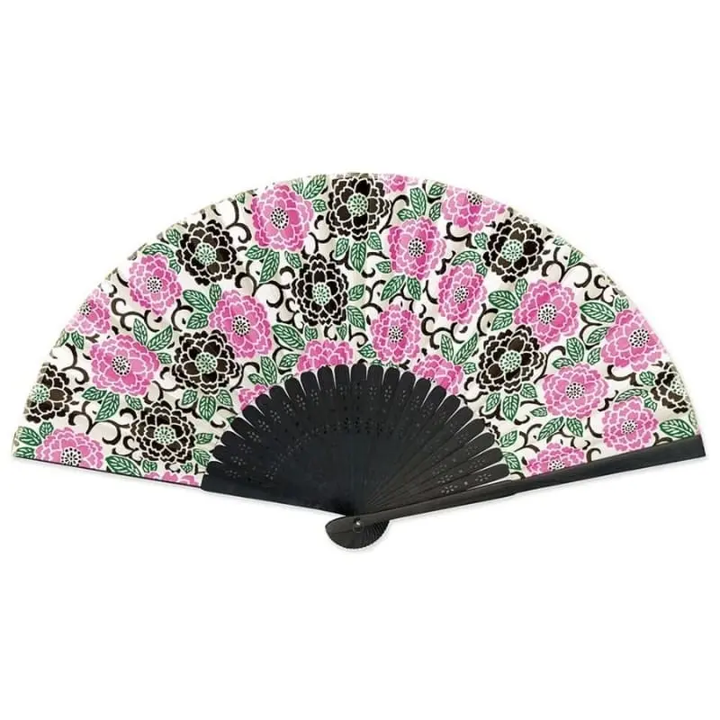 Abanico Japonés Yuzen Botan Rosa