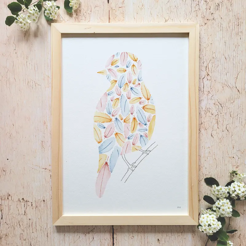 Affiche aquarelle · "L'oiseau de plume