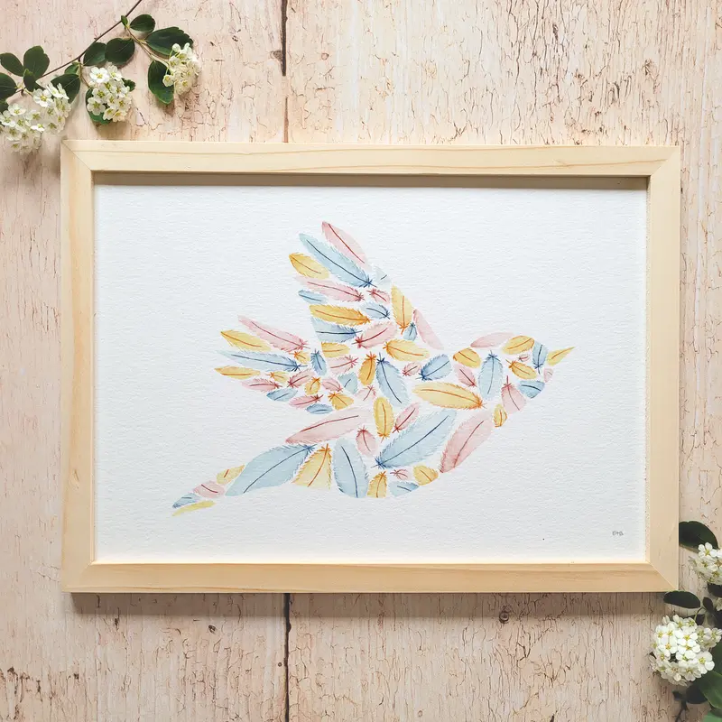 Affiche aquarelle · "L'oiseau de plume