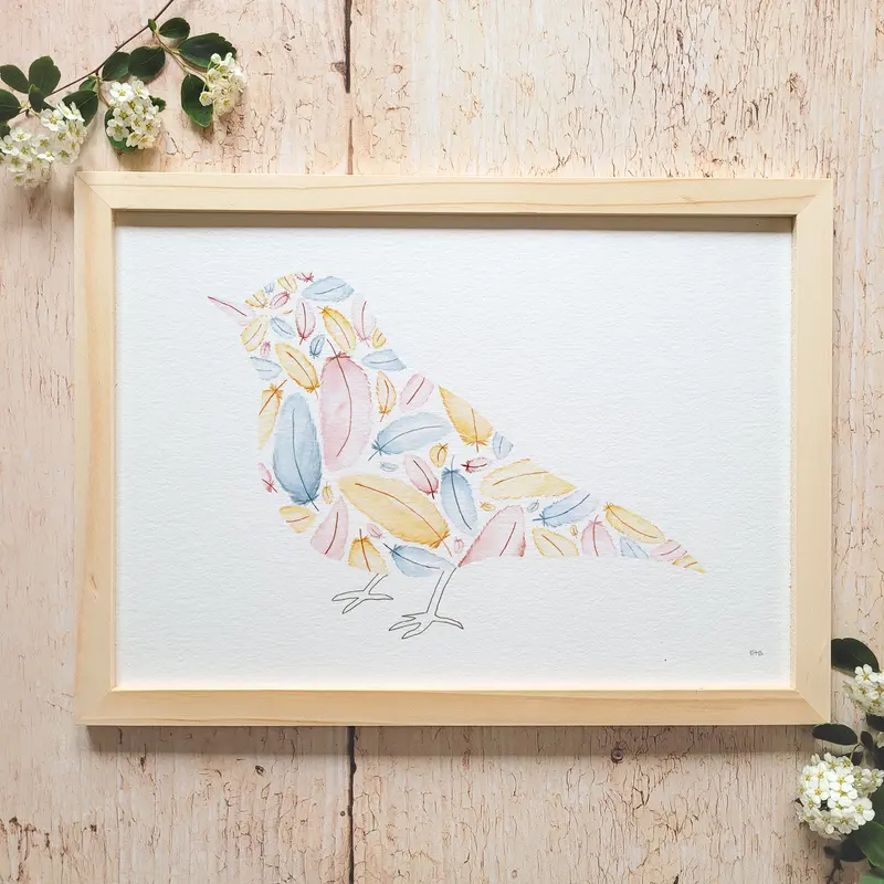 Affiche aquarelle · "L'oiseau de plume
