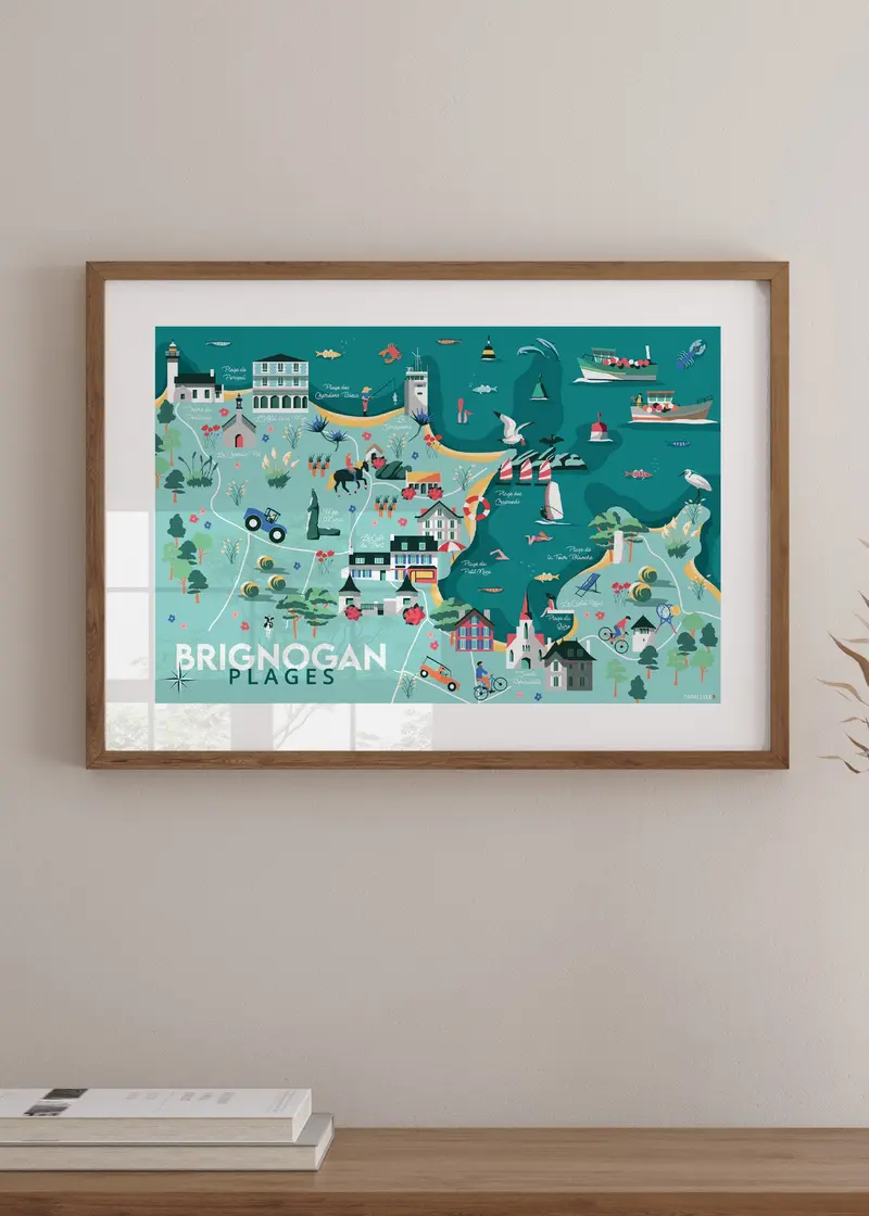 Affiche - Carte illustrée de Brignogan-Plages