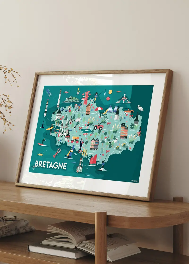 Affiche - Carte illustrée de la Bretagne