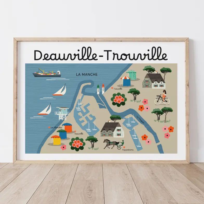 Affiche DEAUVILLE-TROUVILLE - Carte Côtière