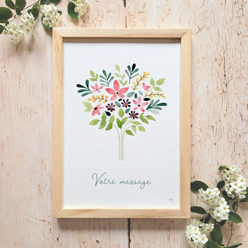 Affiche florale aquarelle · "Bouquet pétillant" · Texte personnalisable