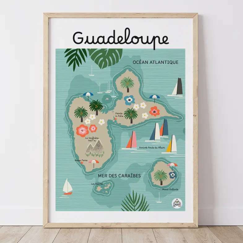 Affiche GUADELOUPE - Carte Côtière