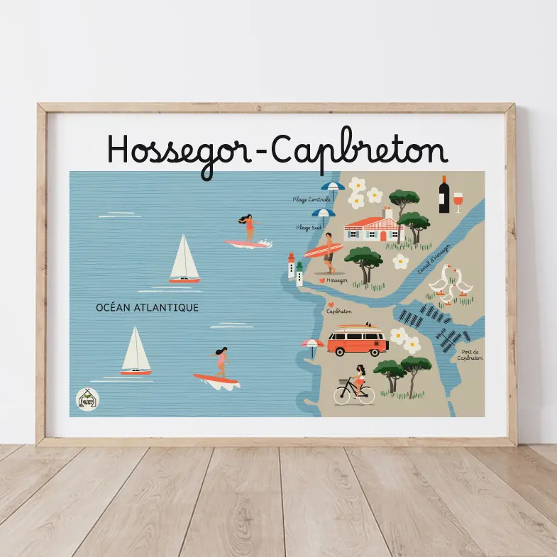 Affiche HOSSEGOR-CAPBRETON - Carte Côtière