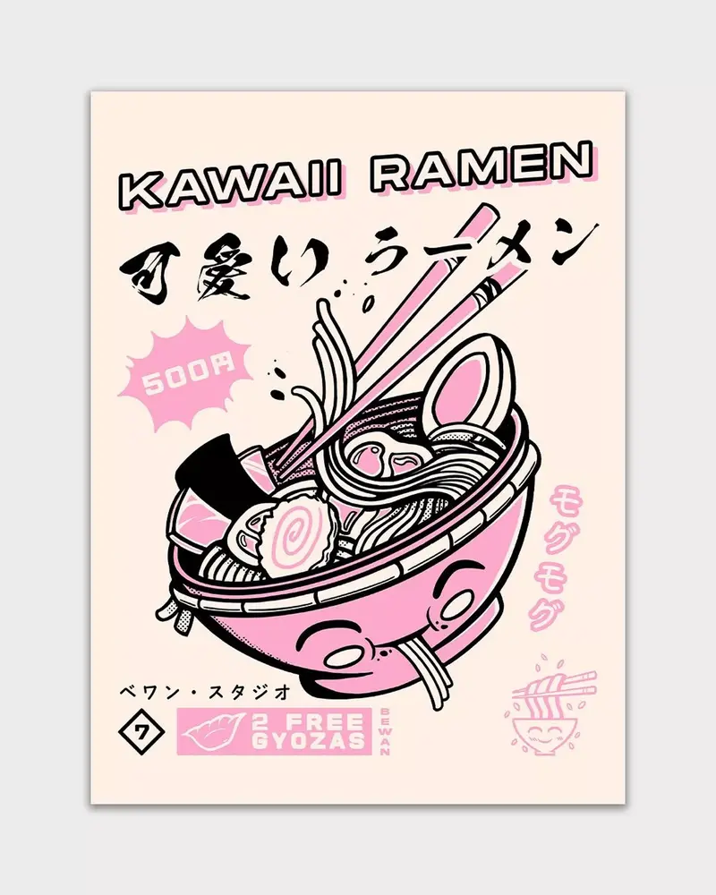 Affiche illustration japonaise - Kawaii Ramen