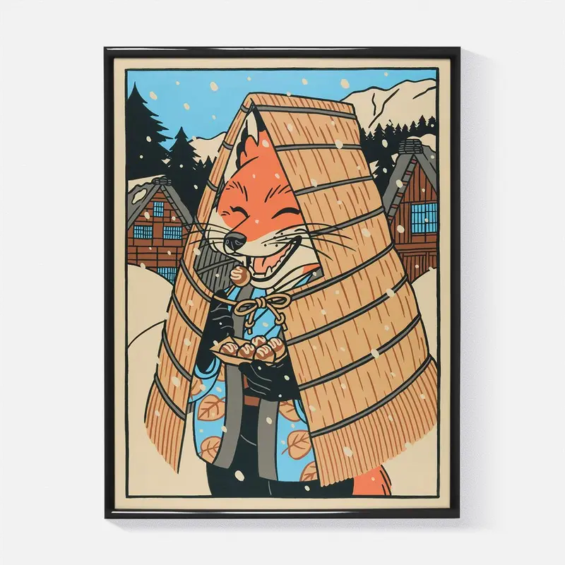 Affiche illustration japonaise - Le renard au mino