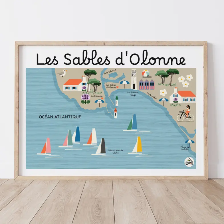 Affiche LES SABLES D'OLONNE - Carte Côtière