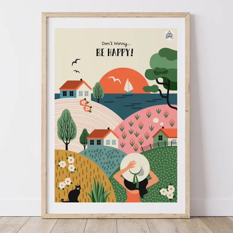 Affiche Paysage Folk ciel écru