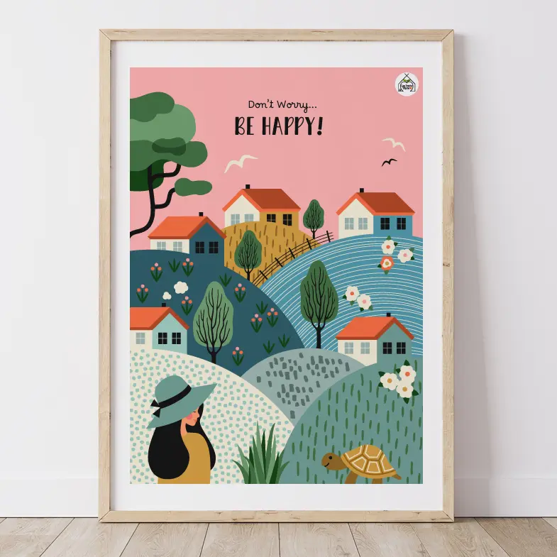 Affiche Paysage Folk ciel rose