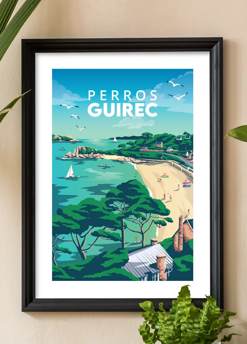 Affiche - Perros-Guirec (Plage de Trestrignel)