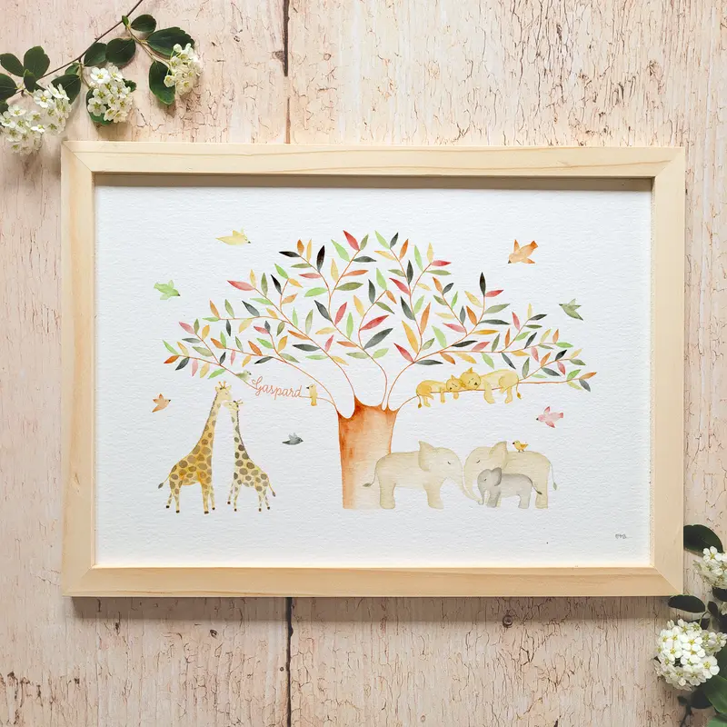 Affiche personnalisable enfant · Aquarelle "Dans la savane"