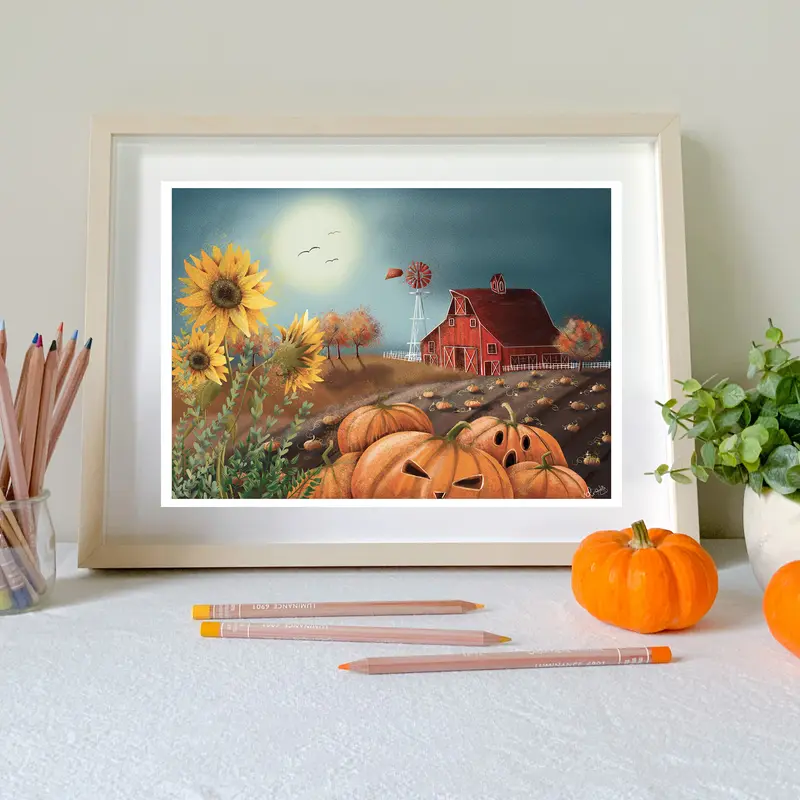 Affiche tirage d'art - Champs de citrouilles