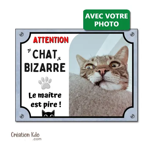 Attention chat bizarre Plaque humour avec votre photo Panneau décorative ou portail