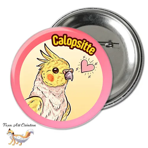 Badge, Magnet pins Calopsitte Jaune, Perruche, Oiseau Exotique, Petit Perroquet, Illustration