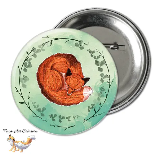 Badge, Magnet pins Renard Roux Endormi, Douceur et Nature, Illustration Faune Sauvage