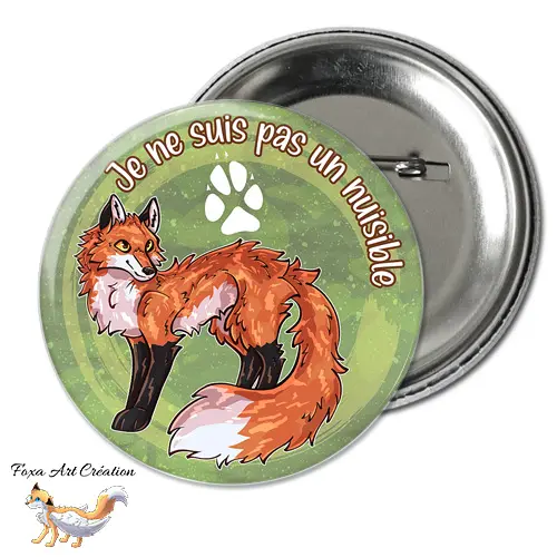 Badge, Magnet pins Renard Roux "Je ne suis pas un nuisible", Protection Animale, Illustration