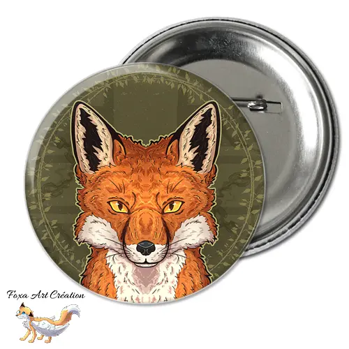 Badge, Magnet pins Renard Roux, Nature, Faune Sauvage, Tête Totem, Illustration