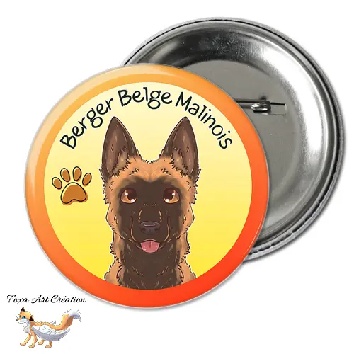 Badge ou Magnet Berger Belge Malinois - Portrait Chien de Race Illustration - Jaune