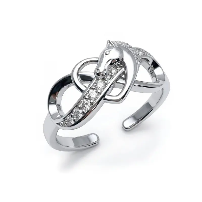 Bague - Cheval infini et coeur - argent massif et zircon