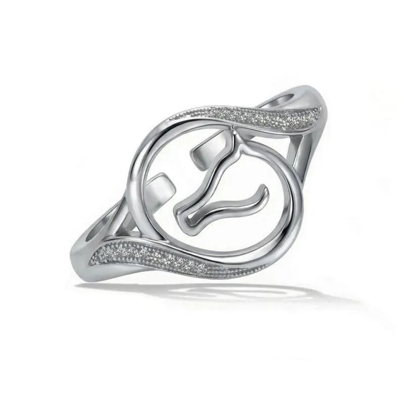 Bague - Cheval volutes- argent massif et zircon