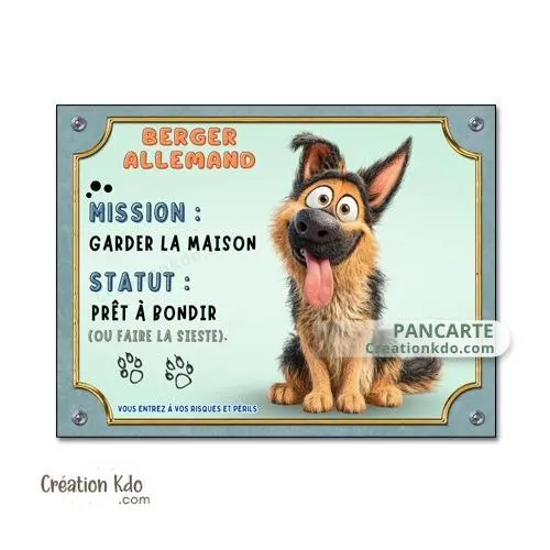 Berger allemand Plaque drôle mission garder la maison panneau cartoon (modèle 2)