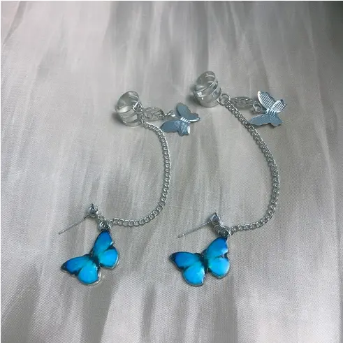 Boucles d'Oreilles Papillon Bleu Goutte