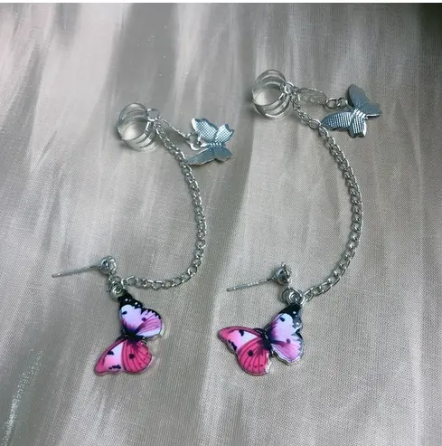 Boucles d'Oreilles Papillon Rose Goutte