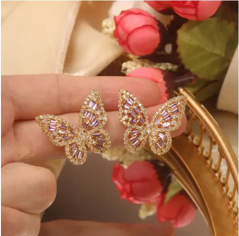 Boucles d'Oreilles Papillon Violet et Doré
