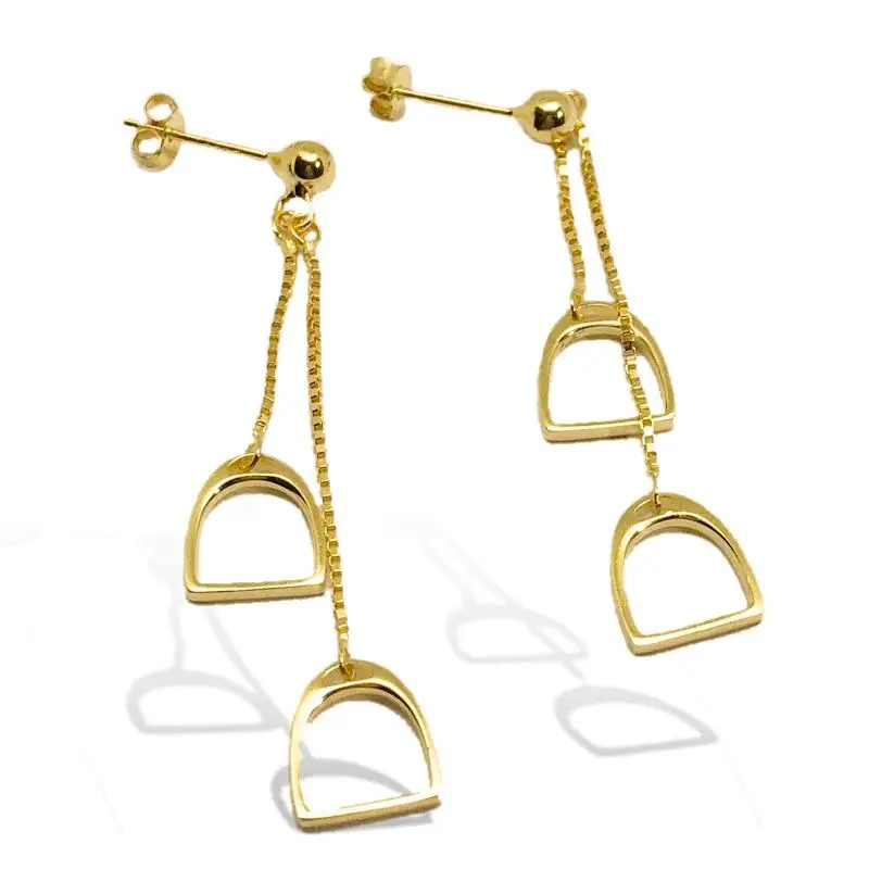 Boucles d'oreilles Pendentifs aux deux étriers de Cheval - argent massif ou plaqué or