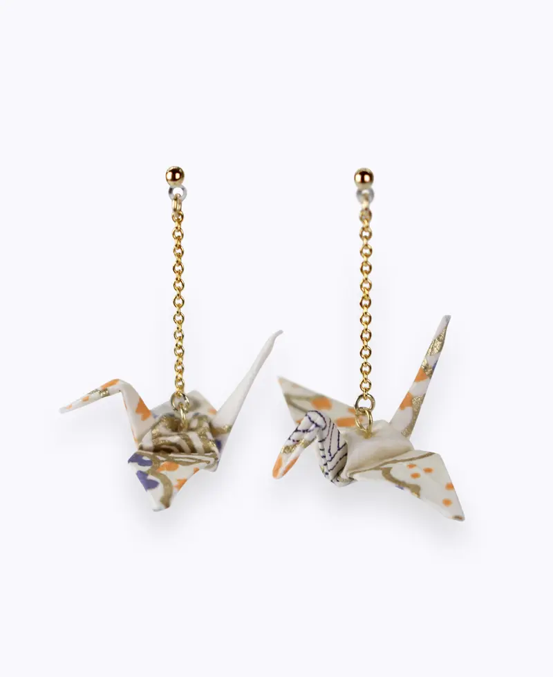 Boucles d'oreilles Tsuru Origami blanc