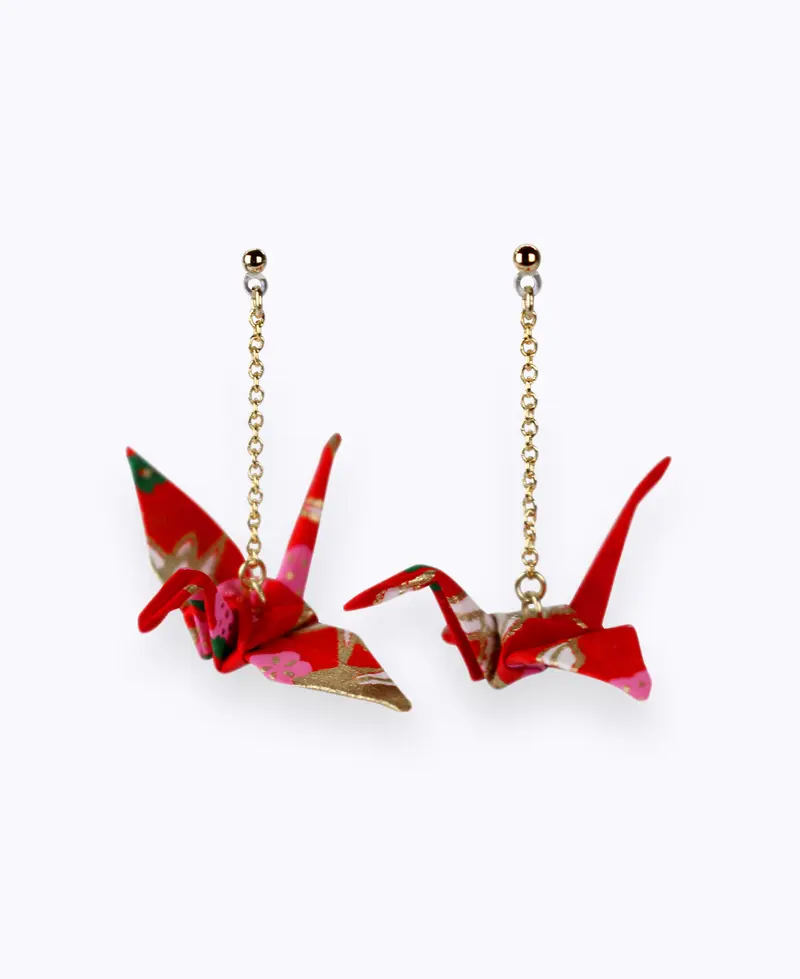 Boucles d'oreilles Tsuru Origami rouge