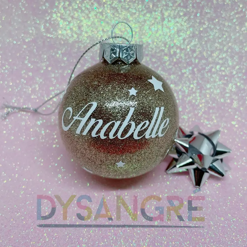 Boule de Noël dorée pailletée avec personnalisation 6cm