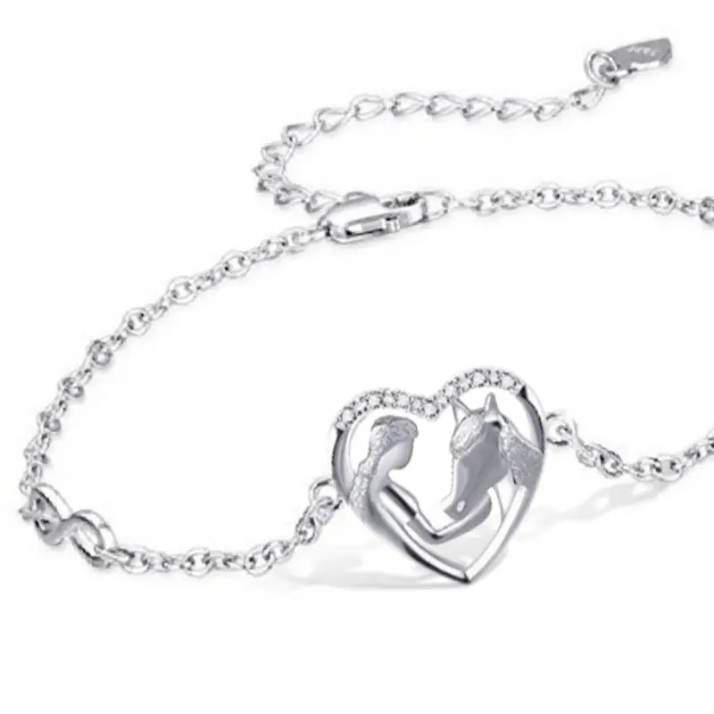 Bracelet - Coeur Cheval fille - argent massif et zircon