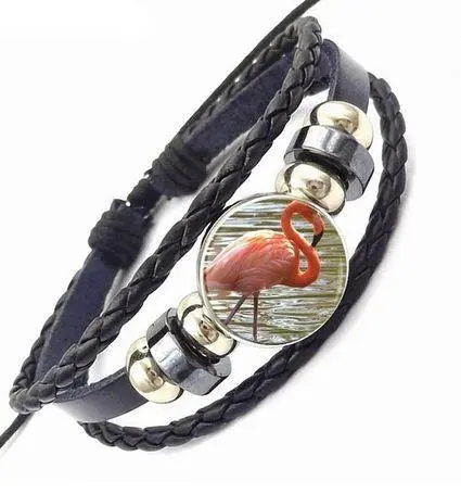 Bracelet Cuir Flamant Rose Femme