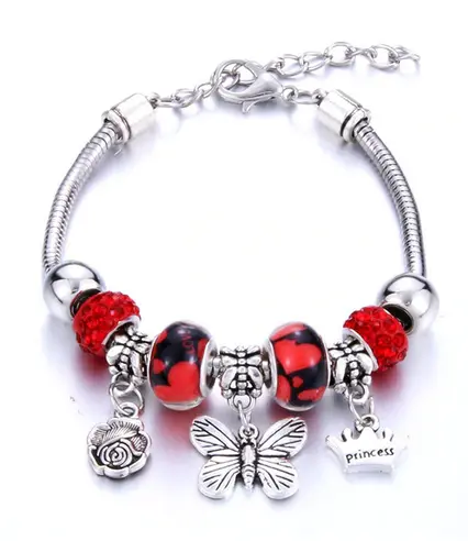 Bracelet Papillon perle artificielle Rouge