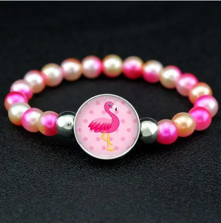 Bracelet Perles Flamant Rose Fille