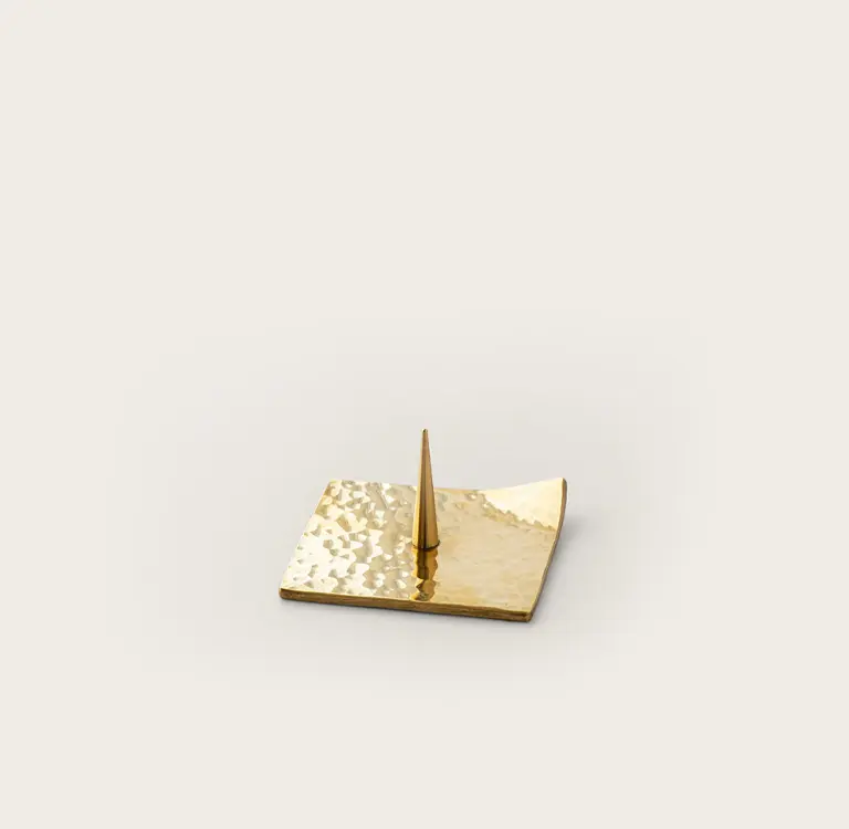 Brass Candle Stand Tsuchi Ita Hammered Plate Square