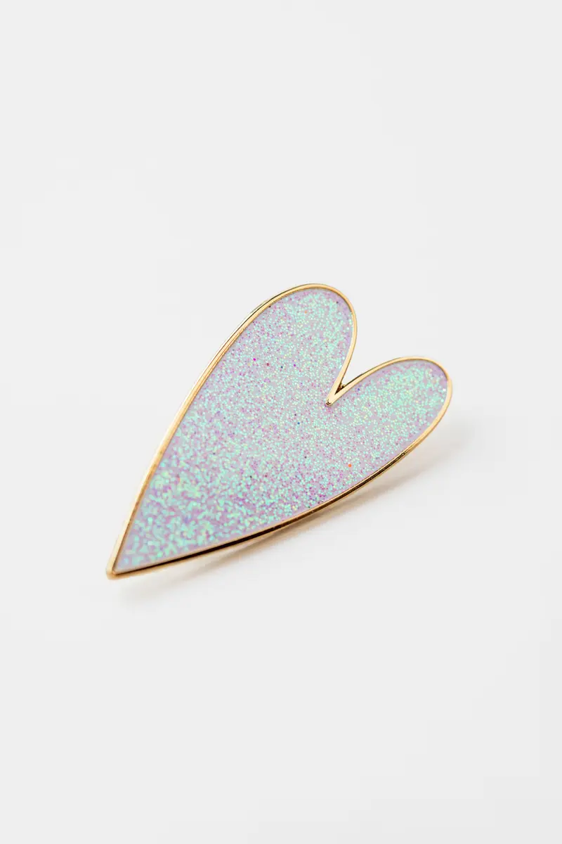 Broche Coeur Blanc Paillettes