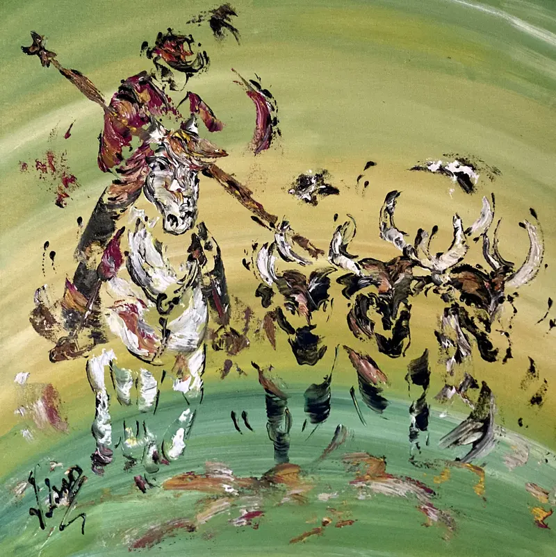 Camargue gardian taureau toile - Peinture de 50x50 cm