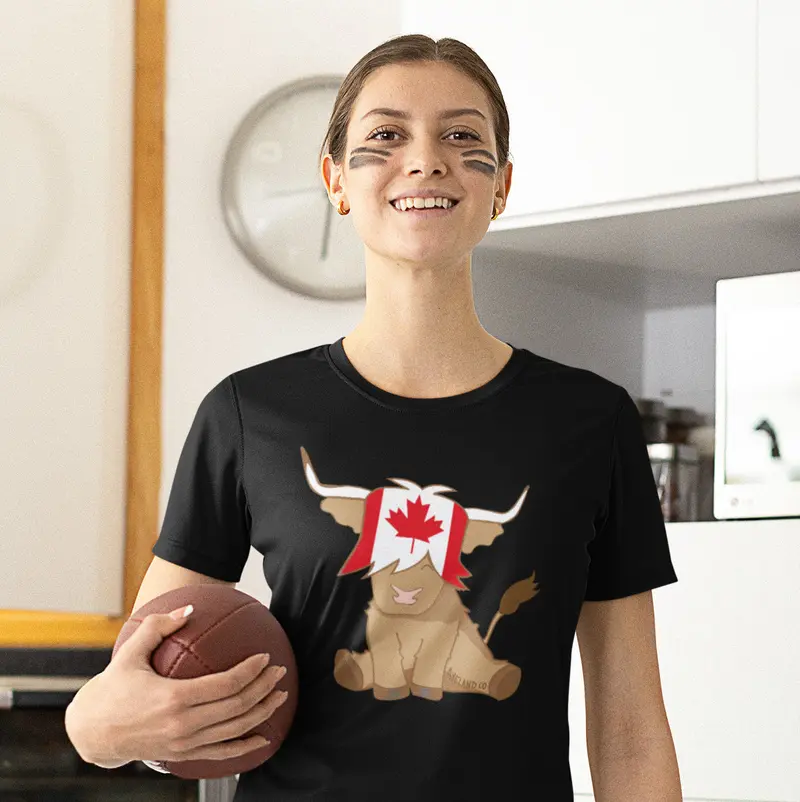 Canadian highland cow flag red and white t-shirt for woman