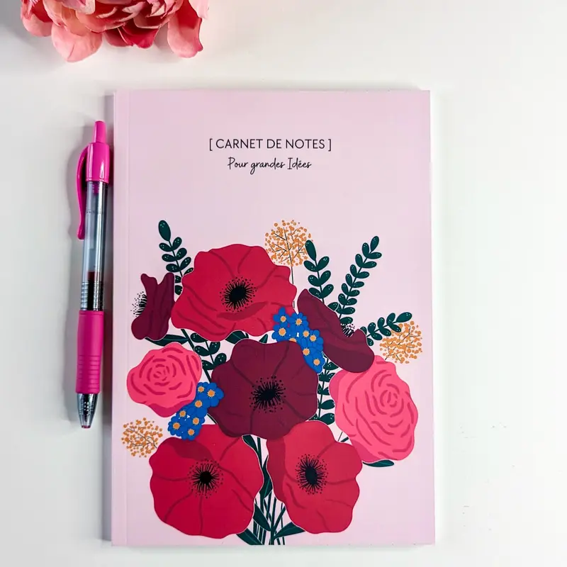 Carnet A5 - Reliure collée - Anémones & Roses