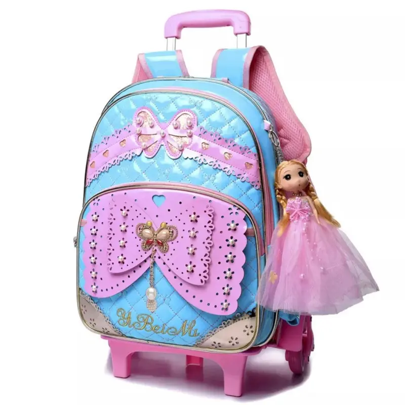 Cartable à Roulette Papillon Bleu