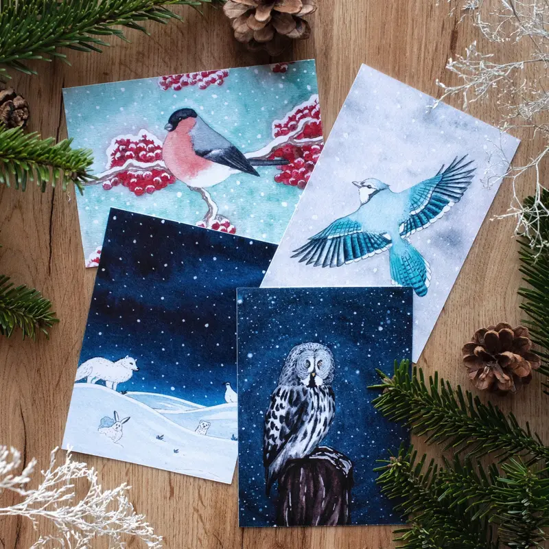 Cartes de voeux Animaux dans la neiges, A6 - carterie - papeterie