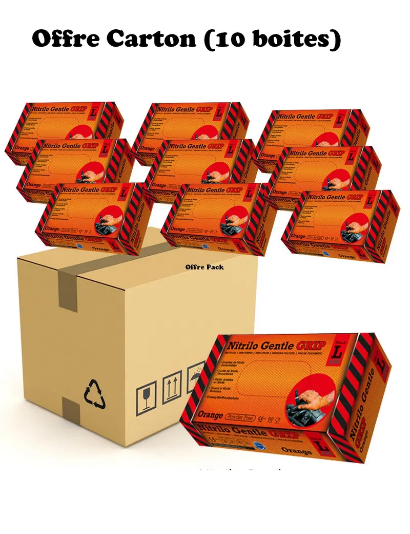 Carton Gants NITRILE Ultra-résistants Orange (10 boites)