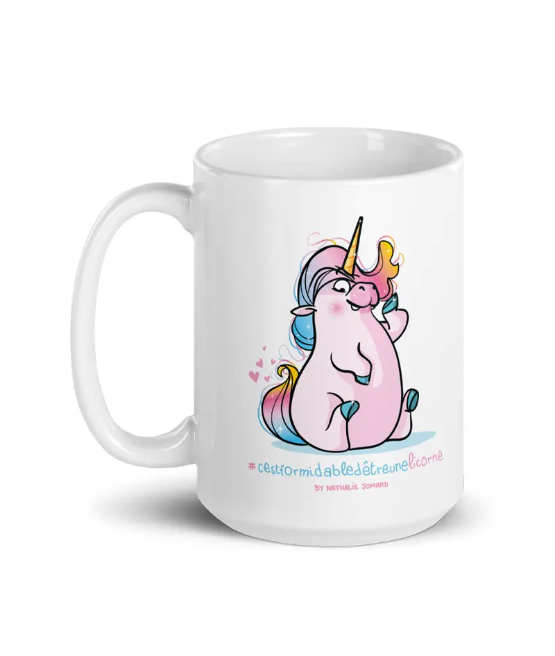 #cestformidabledetreunelicorne, by Nathalie Jomard - Mug Blanc Brillant